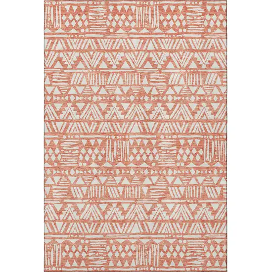 Coral And Beige Southwestern Washable Area Rug With UV Protection Photo 4