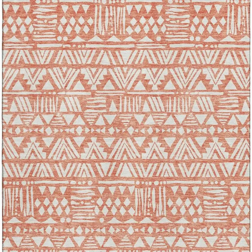 Coral And Beige Southwestern Washable Area Rug With UV Protection Photo 4