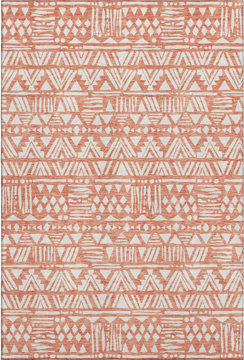 Coral And Beige Southwestern Washable Area Rug With UV Protection Photo 1