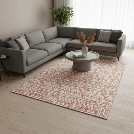 Coral And Beige Southwestern Washable Area Rug With UV Protection Photo 2
