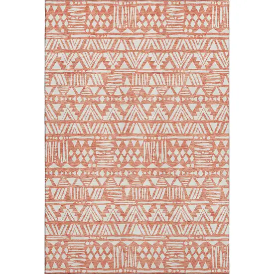Coral And Beige Southwestern Washable Area Rug With UV Protection Photo 1