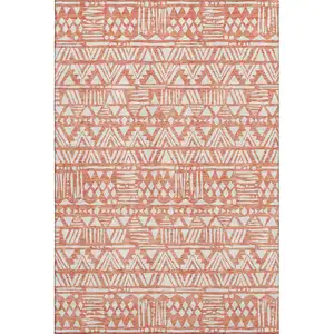 Photo of Coral And Beige Southwestern Washable Area Rug With UV Protection
