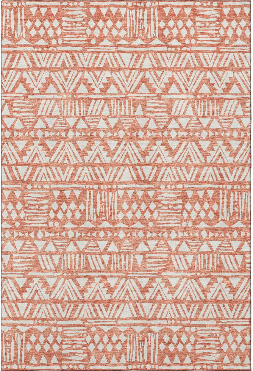 Coral And Beige Southwestern Washable Area Rug With UV Protection Photo 4