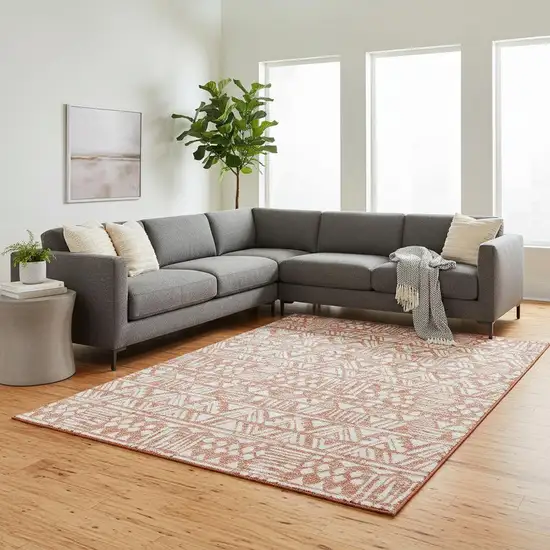 Coral And Beige Southwestern Washable Area Rug With UV Protection Photo 2