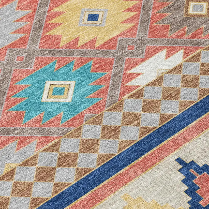 Coral And Beige Southwestern Washable Indoor Outdoor Area Rug Photo 6