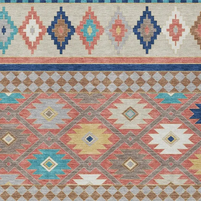 Coral And Beige Southwestern Washable Indoor Outdoor Area Rug Photo 3