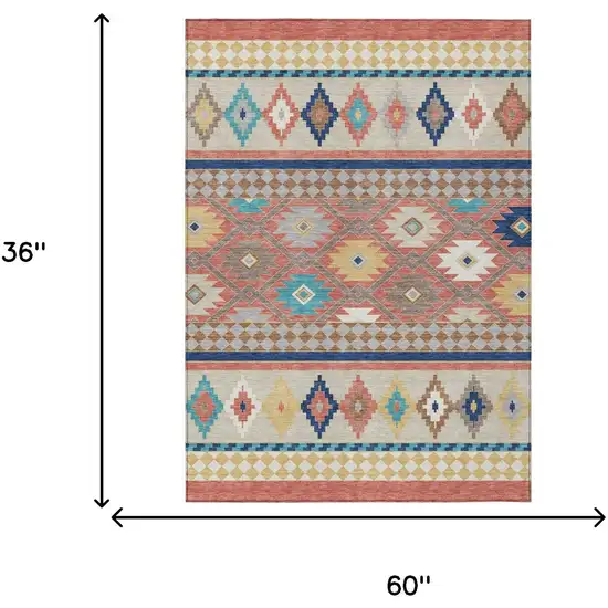 Coral And Beige Southwestern Washable Indoor Outdoor Area Rug Photo 7