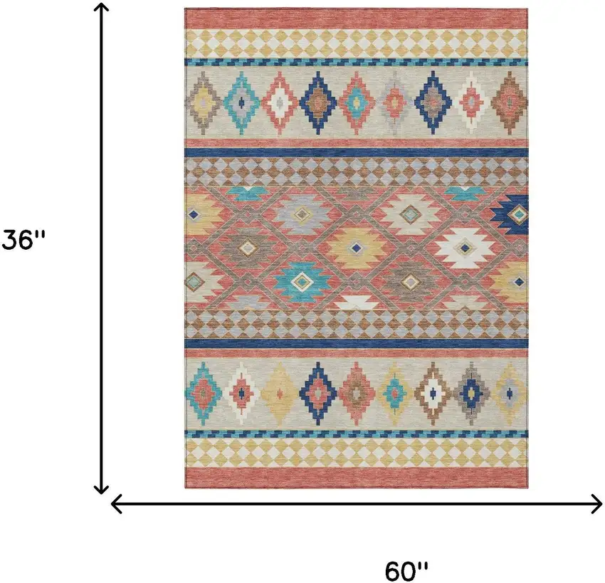 Coral And Beige Southwestern Washable Indoor Outdoor Area Rug Photo 7