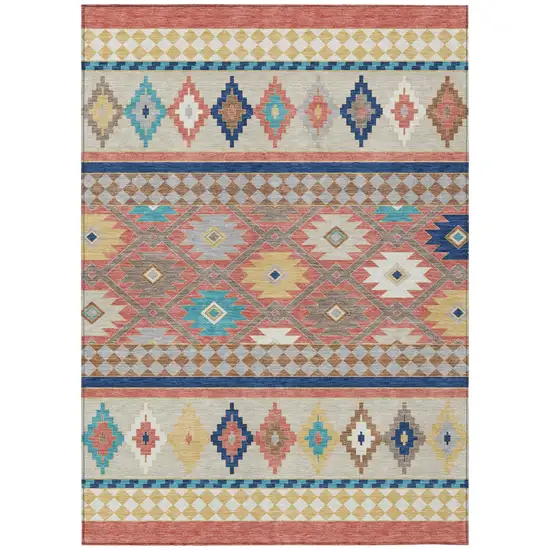 Coral And Beige Southwestern Washable Indoor Outdoor Area Rug Photo 2