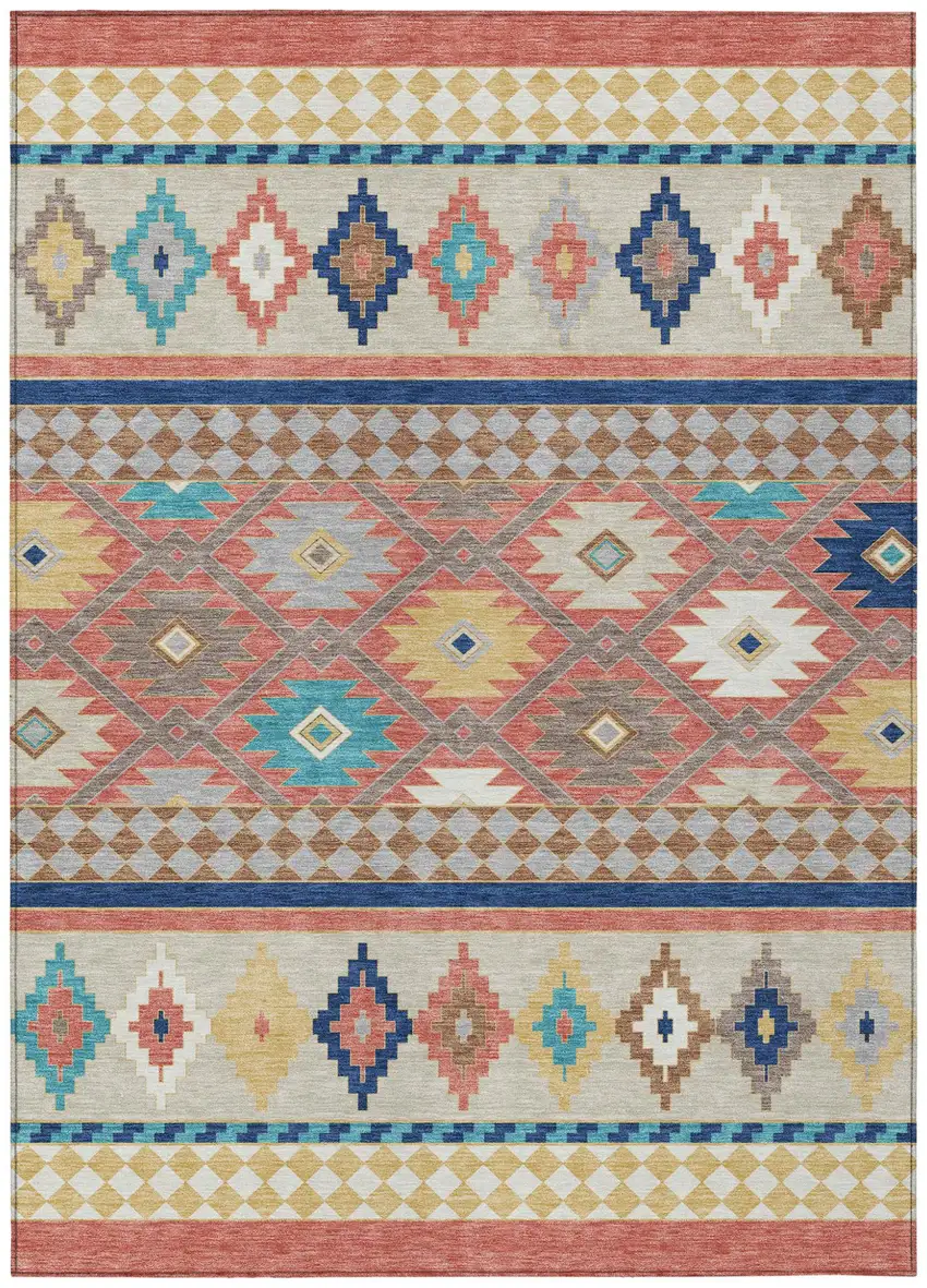 Coral And Beige Southwestern Washable Indoor Outdoor Area Rug Photo 2