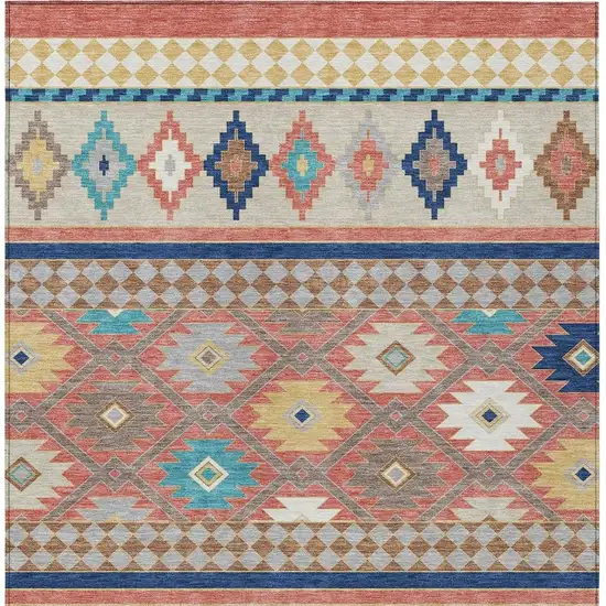 Coral And Beige Southwestern Washable Indoor Outdoor Area Rug Photo 4