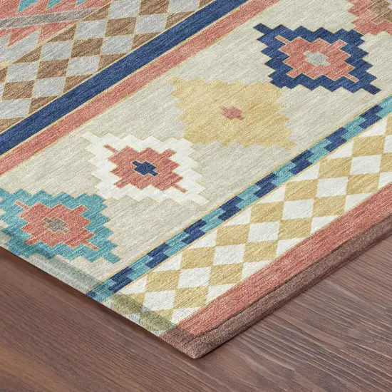 Coral And Beige Southwestern Washable Indoor Outdoor Area Rug Photo 5