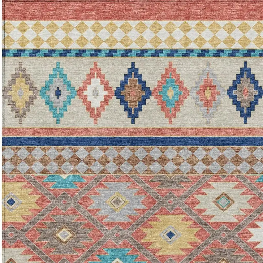 Coral And Beige Southwestern Washable Indoor Outdoor Area Rug Photo 3