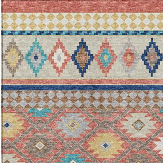 Coral And Beige Southwestern Washable Indoor Outdoor Area Rug Photo 3