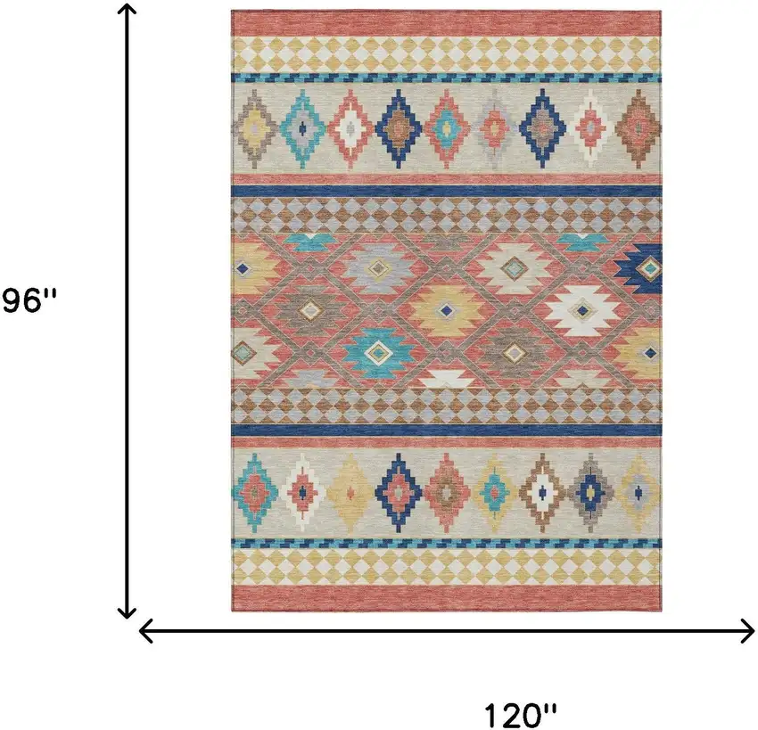 Coral And Beige Southwestern Washable Indoor Outdoor Area Rug Photo 7