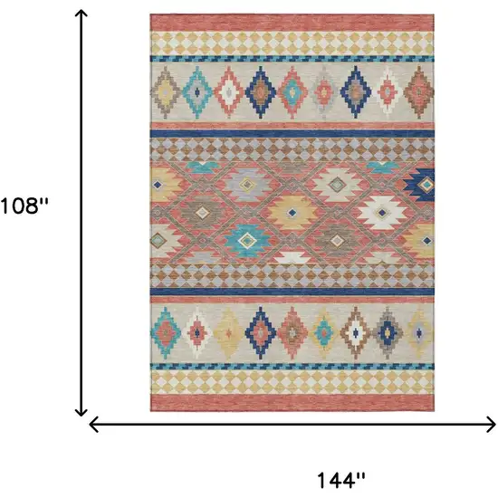 Coral And Beige Southwestern Washable Indoor Outdoor Area Rug Photo 7
