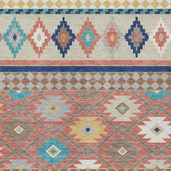 Coral And Beige Southwestern Washable Indoor Outdoor Area Rug Photo 3