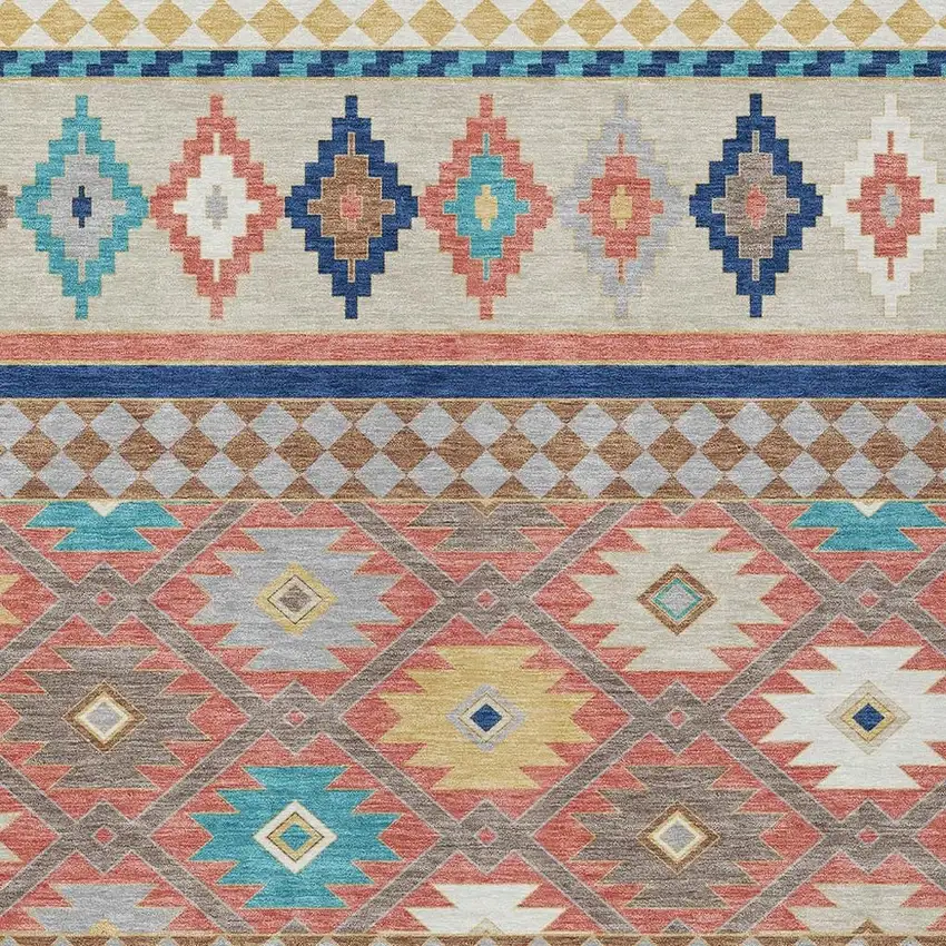 Coral And Beige Southwestern Washable Indoor Outdoor Area Rug Photo 3
