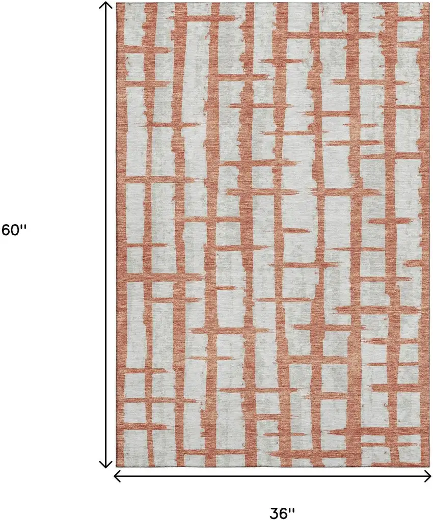 Coral And Beige Striped Washable Area Rug With UV Protection Photo 3