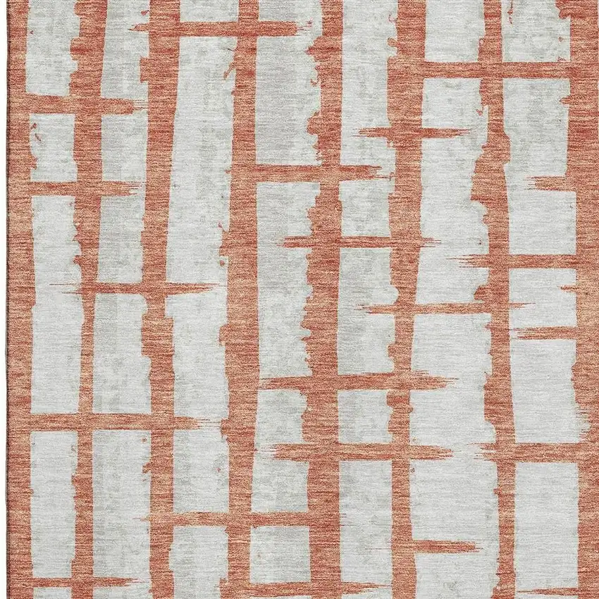 Coral And Beige Striped Washable Area Rug With UV Protection Photo 3