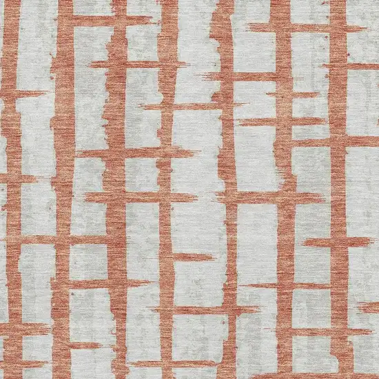 Coral And Beige Striped Washable Area Rug With UV Protection Photo 3