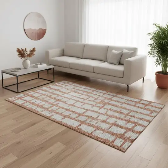 Coral And Beige Striped Washable Area Rug With UV Protection Photo 2