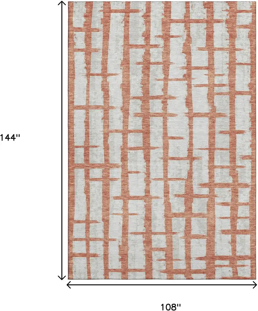 Coral And Beige Striped Washable Area Rug With UV Protection Photo 9