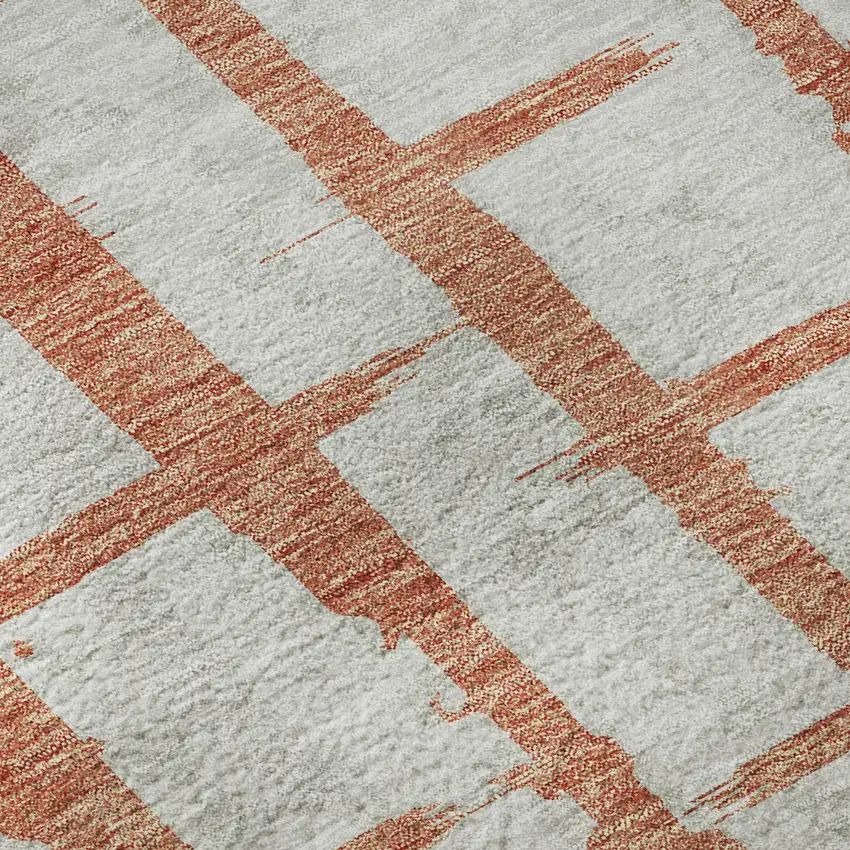 Coral And Beige Striped Washable Area Rug With UV Protection Photo 8