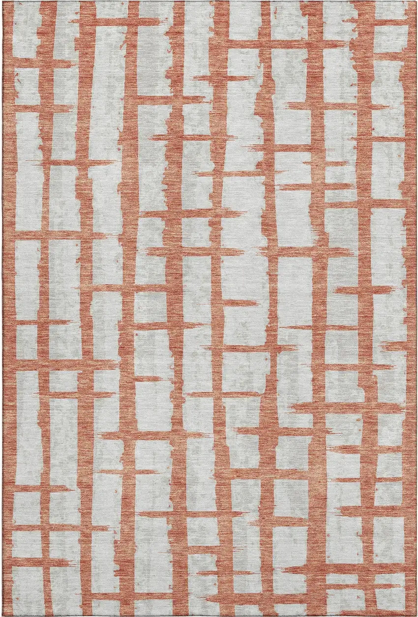 Coral And Beige Striped Washable Area Rug With UV Protection Photo 1