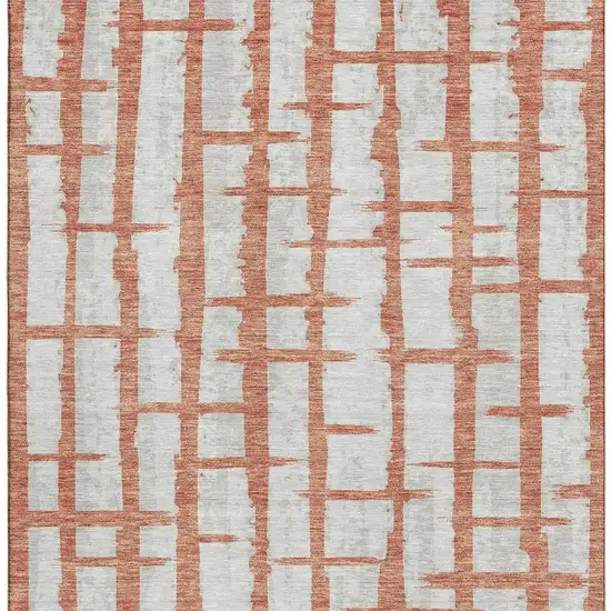 Coral And Beige Striped Washable Area Rug With UV Protection Photo 3