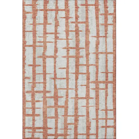 Coral And Beige Striped Washable Area Rug With UV Protection Photo 4