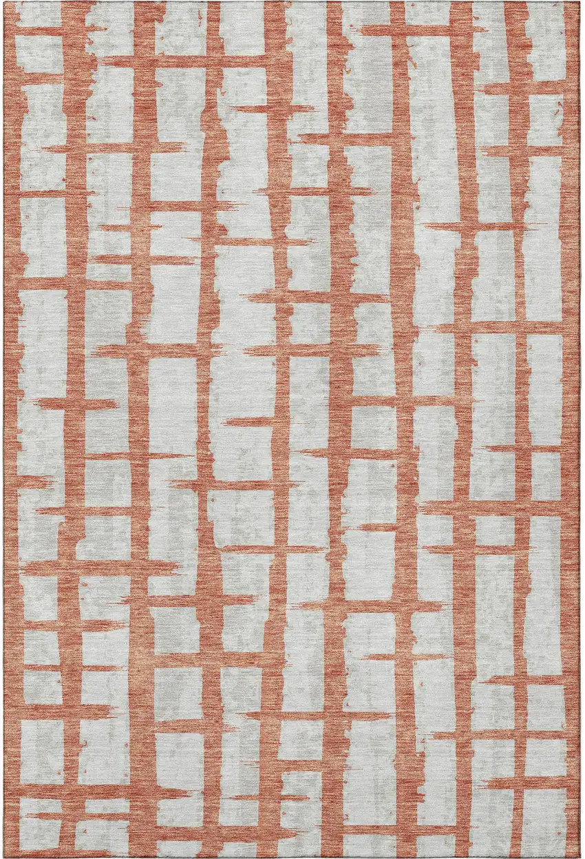 Coral And Beige Striped Washable Area Rug With UV Protection Photo 4