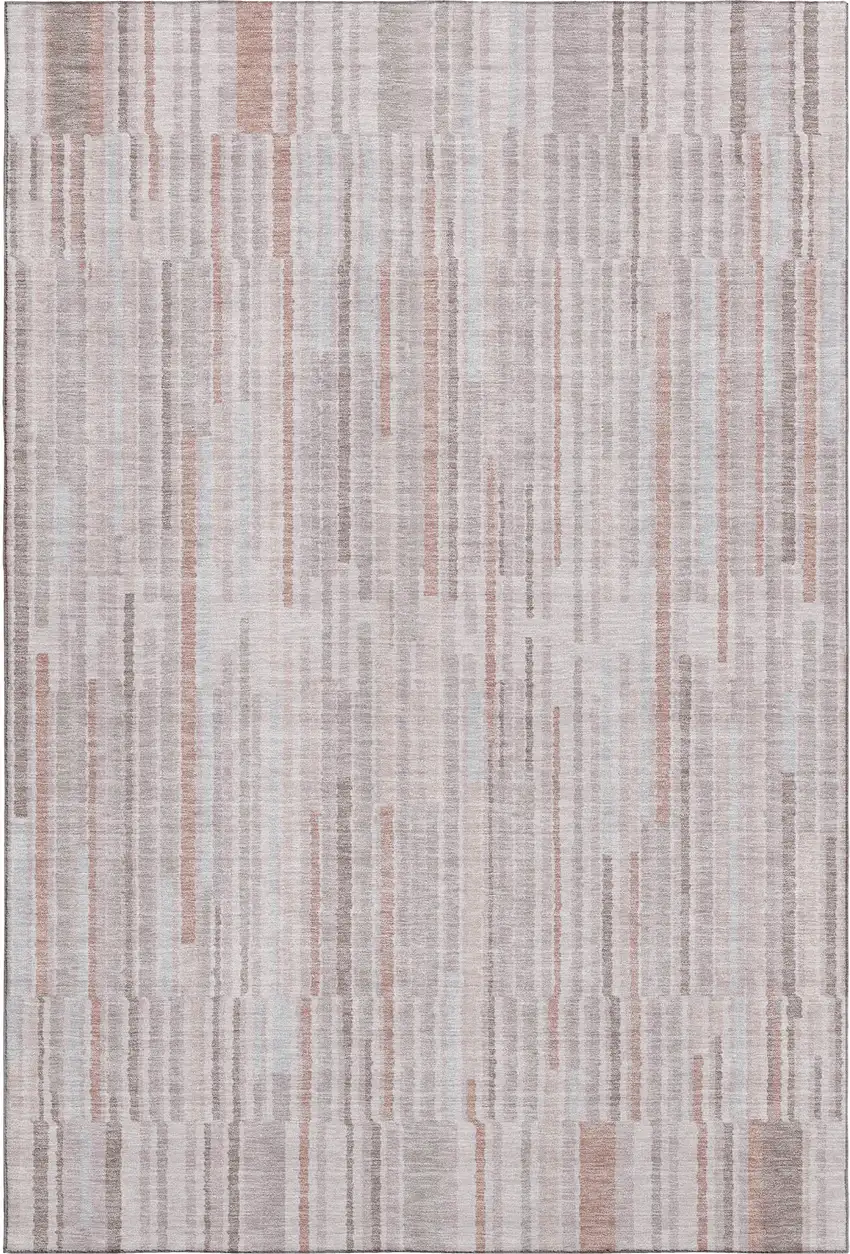 Coral And Beige Striped Washable Area Rug With UV Protection Photo 3