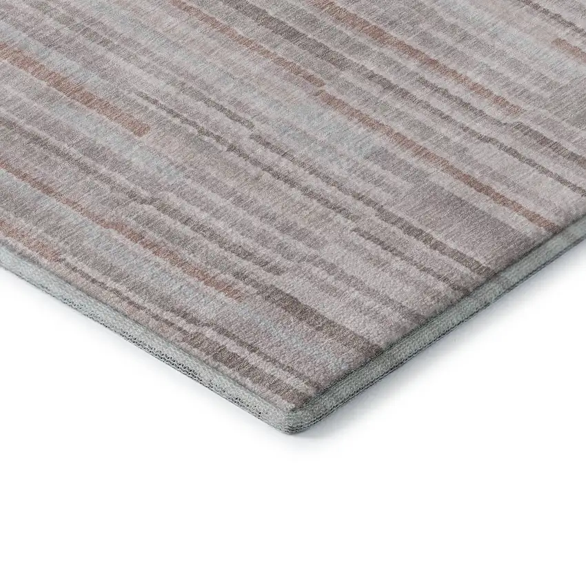 Coral And Beige Striped Washable Area Rug With UV Protection Photo 4