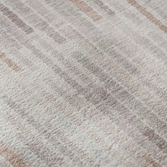 Coral And Beige Striped Washable Area Rug With UV Protection Photo 5