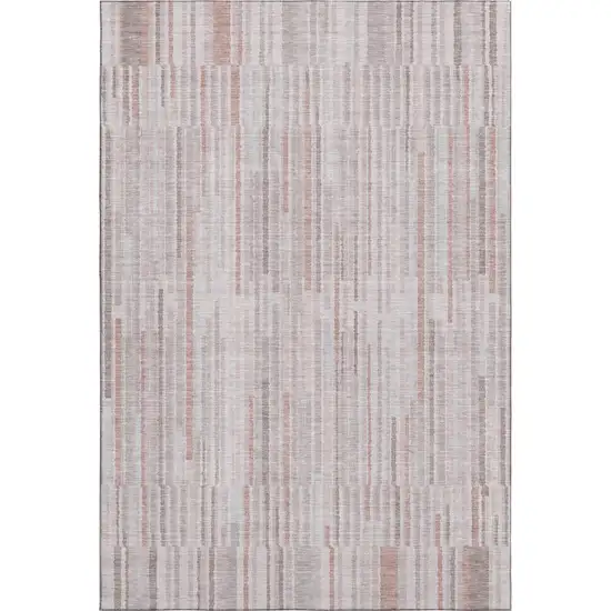 Coral And Beige Striped Washable Area Rug With UV Protection Photo 3