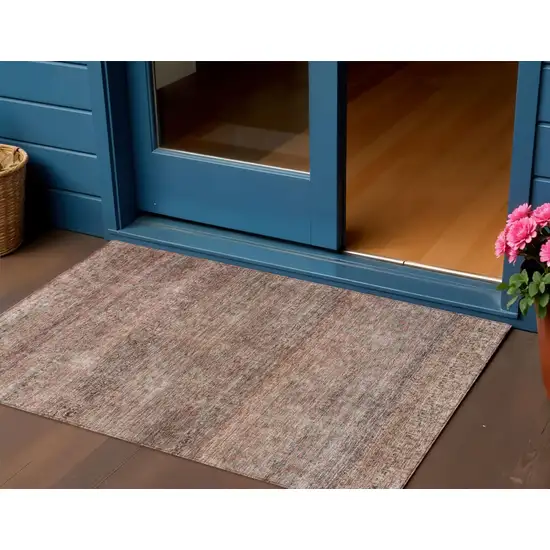 Coral And Black Striped Washable Indoor Outdoor Area Rug Photo 1