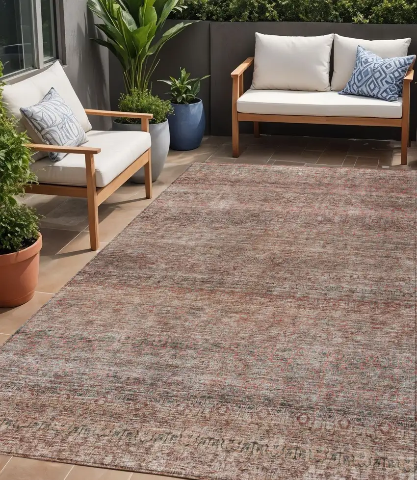 Coral And Black Striped Washable Indoor Outdoor Area Rug Photo 1