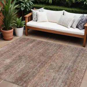 Photo of Coral And Black Striped Washable Indoor Outdoor Area Rug