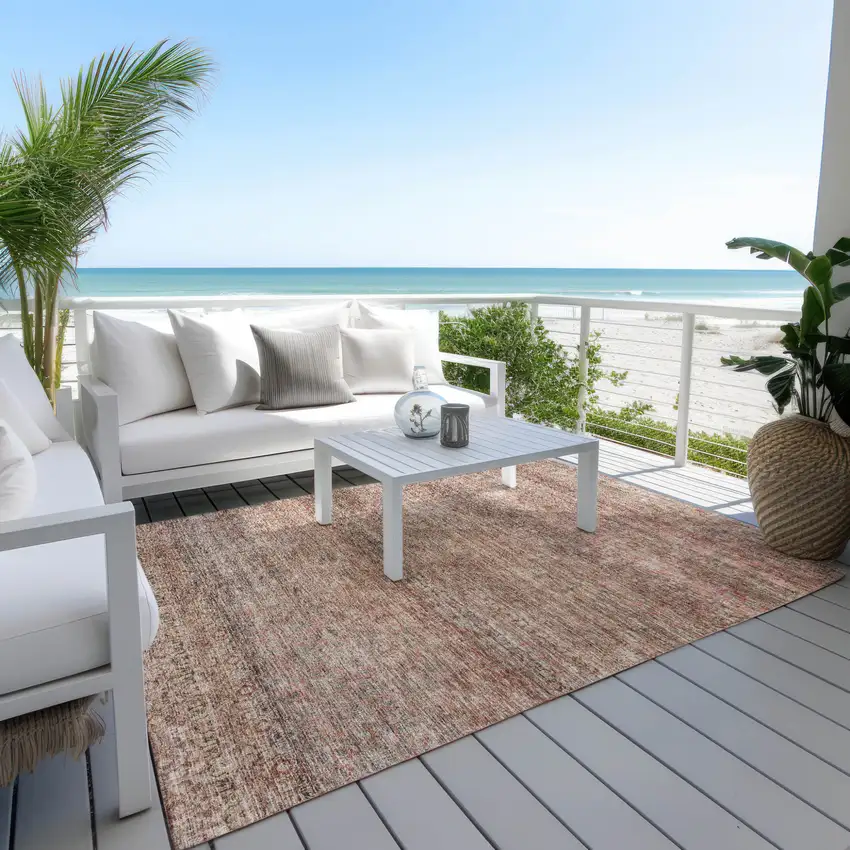Coral And Black Striped Washable Indoor Outdoor Area Rug Photo 8