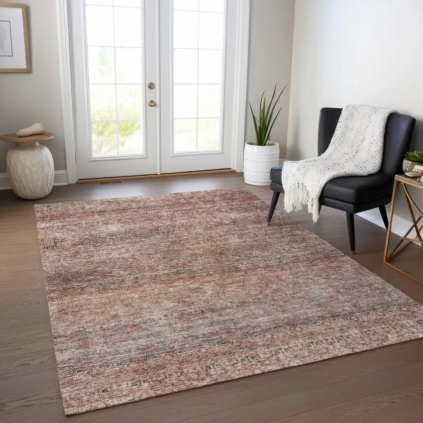Coral And Black Striped Washable Indoor Outdoor Area Rug Photo 9