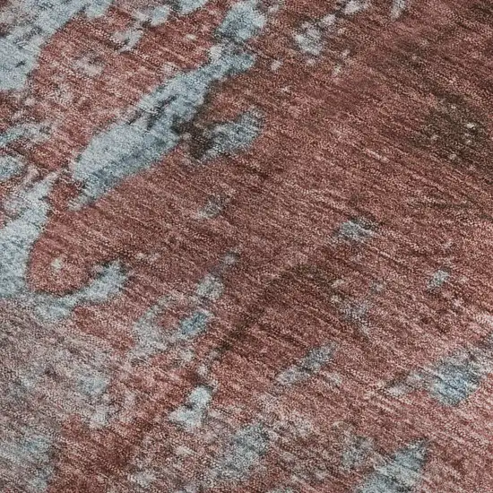 Coral And Blue Abstract Washable Area Rug With UV Protection Photo 3