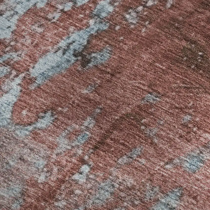 Coral And Blue Abstract Washable Area Rug With UV Protection Photo 3