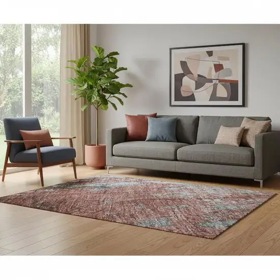 Coral And Blue Abstract Washable Area Rug With UV Protection Photo 2