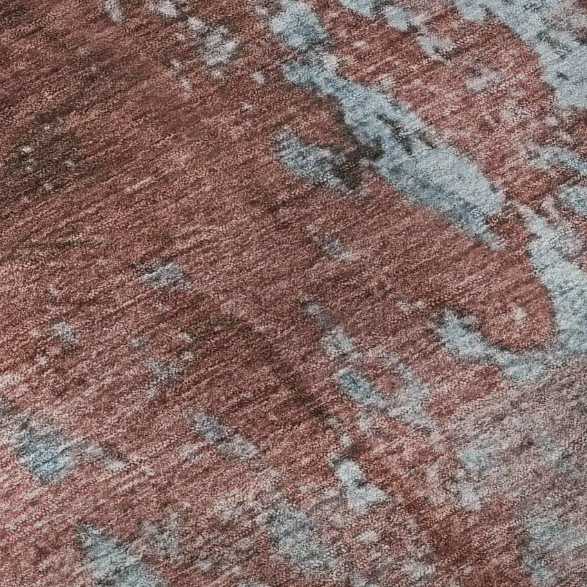 Coral And Blue Abstract Washable Area Rug With UV Protection Photo 1