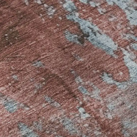 Coral And Blue Abstract Washable Area Rug With UV Protection Photo 1