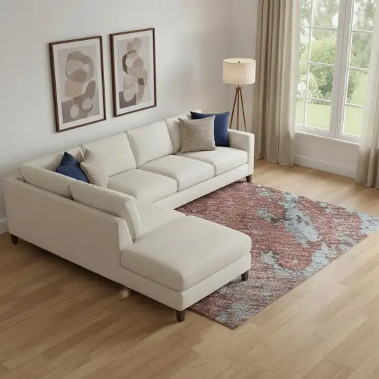 Coral And Blue Abstract Washable Area Rug With UV Protection Photo 2