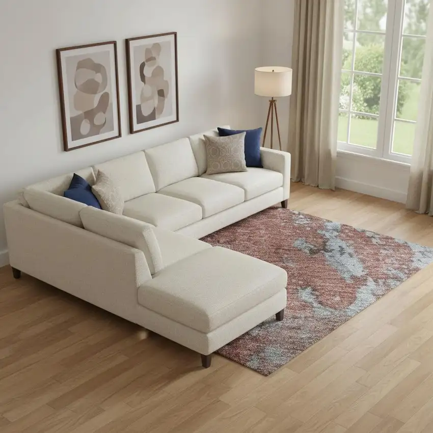 Coral And Blue Abstract Washable Area Rug With UV Protection Photo 2