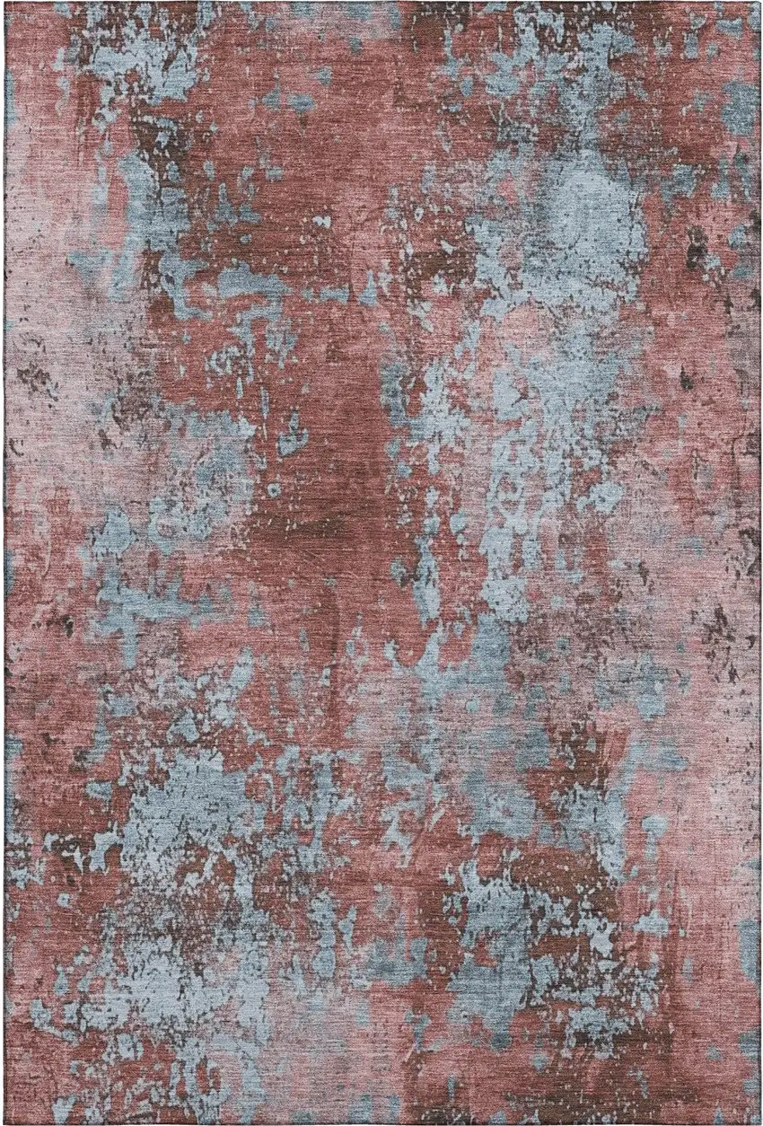 Coral And Blue Abstract Washable Area Rug With UV Protection Photo 5