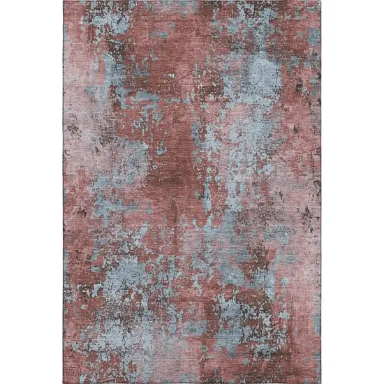 Coral And Blue Abstract Washable Area Rug With UV Protection Photo 5